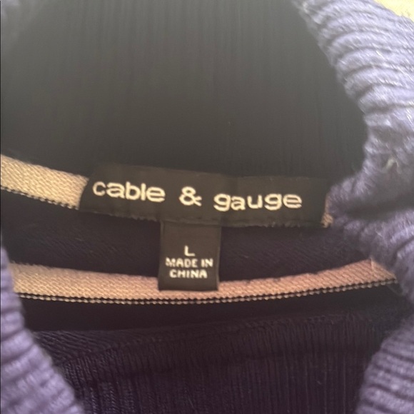 Cable & Gauge Navy White Nautical Stripe Sleeveless Turtleneck Sweater Knit Sz L - Picture 5 of 15